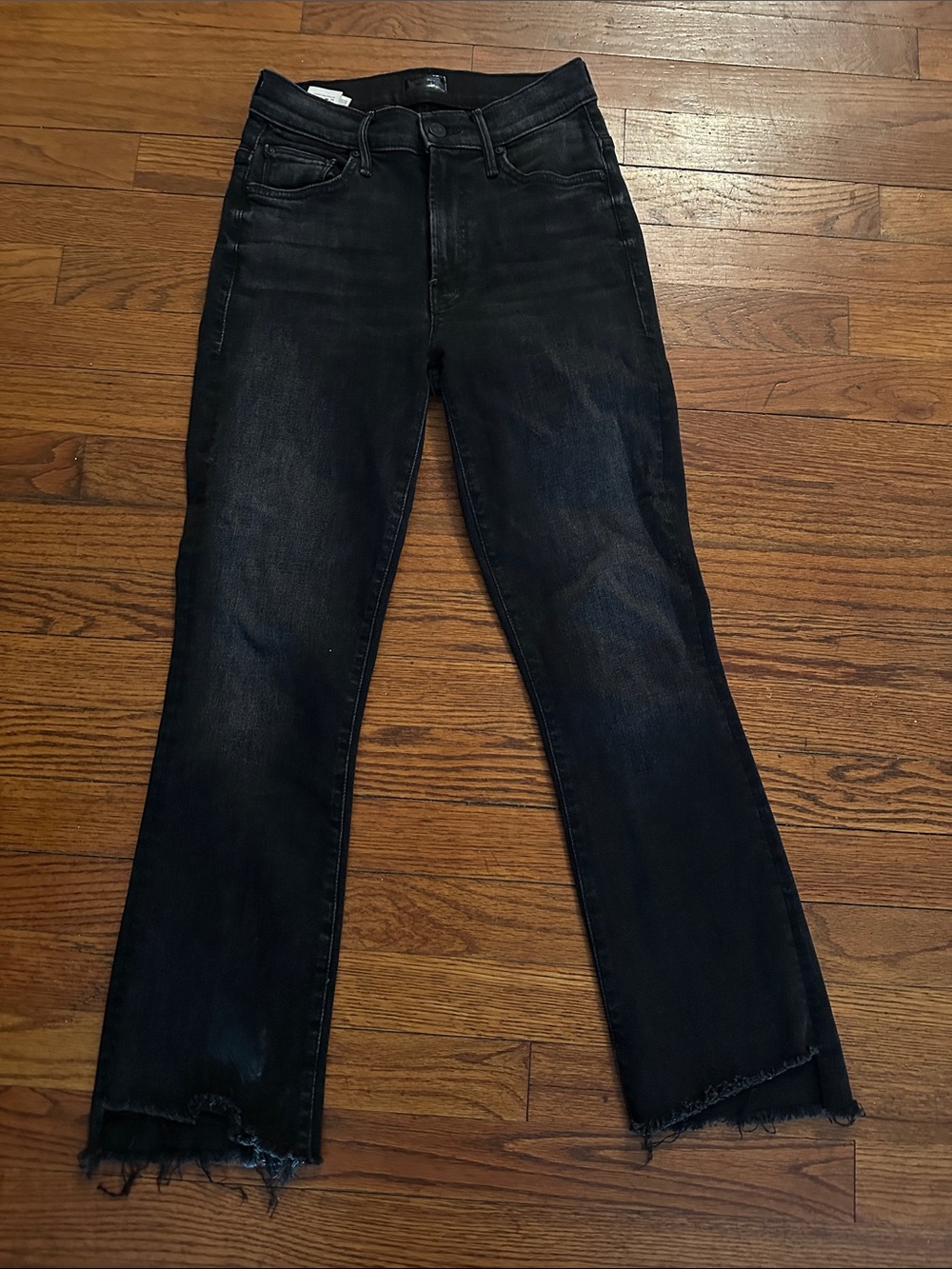 MOTHER Black Flared Jeans with Raw Hem 24